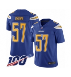 Men's Los Angeles Chargers #57 Jatavis Brown Limited Electric Blue Rush Vapor Untouchable 100th Season Football Jersey
