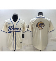 Men's Los Angeles Rams Cream Team Big Logo With Patch Cool Base Stitched Baseball Jersey
