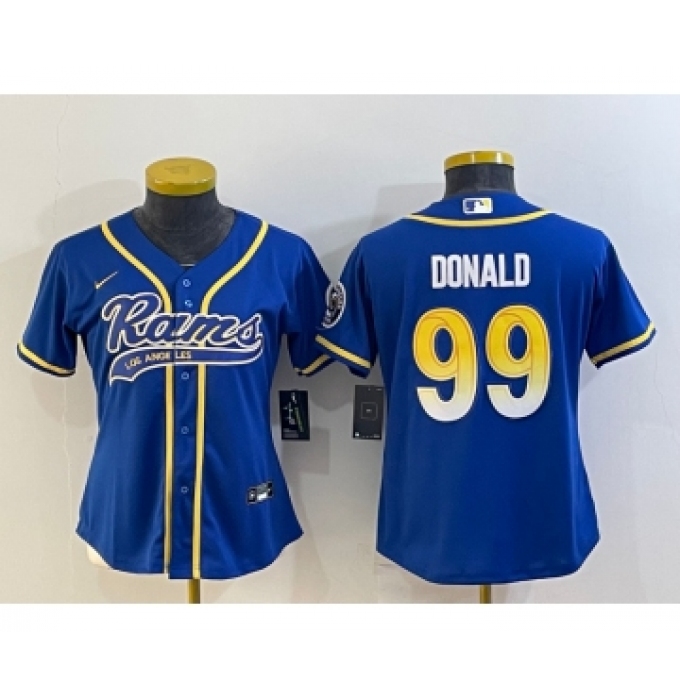 Women's Los Angeles Rams #99 Aaron Donald Royal With Patch Cool Base Stitched Baseball Jersey