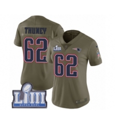 Women's Nike New England Patriots #62 Joe Thuney Limited Olive 2017 Salute to Service Super Bowl LIII Bound NFL Jersey