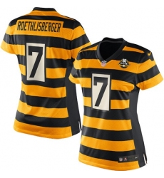 Women's Nike Pittsburgh Steelers #7 Ben Roethlisberger Elite Yellow/Black Alternate 80TH Anniversary Throwback NFL Jersey