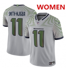 Women's Seattle Seahawks #11 jaxon smith-njigba grey 2025 f.u.s.e. “rivalries” vapor limited football stitched jersey(run small)