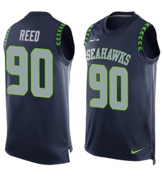 Men's Nike Seattle Seahawks #90 Jarran Reed Limited Steel Blue Player Name & Number Tank Top NFL Jersey