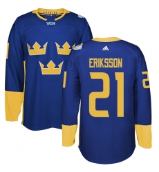 Men's Adidas Team Sweden #21 Loui Eriksson Premier Royal Blue Away 2016 World Cup of Hockey Jersey