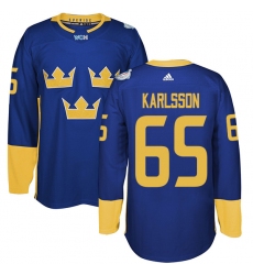 Men's Adidas Team Sweden #65 Erik Karlsson Authentic Royal Blue Away 2016 World Cup of Hockey Jersey