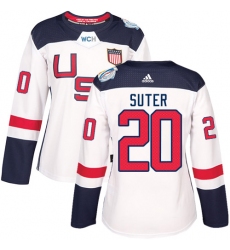 Women's Adidas Team USA #20 Ryan Suter Authentic White Home 2016 World Cup Hockey Jersey
