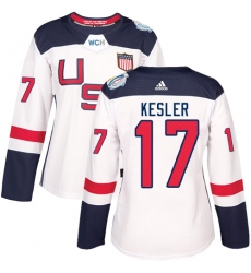 Women's Adidas Team USA #17 Ryan Kesler Premier White Home 2016 World Cup Hockey Jersey