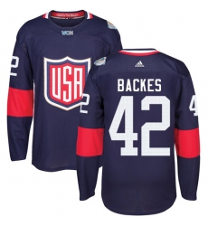 Youth Adidas Team USA #42 David Backes Premier Navy Blue Away 2016 World Cup Ice Hockey Jersey