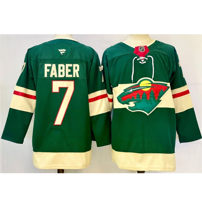 Men's Minnesota Wild #7 Brock Faber Green 2024-25 Home Stitched Hockey Jersey