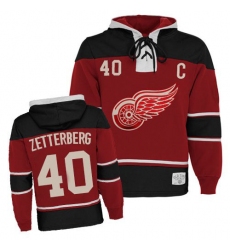 Men's Old Time Hockey Detroit Red Wings #40 Henrik Zetterberg Premier Red Sawyer Hooded Sweatshirt NHL Jersey