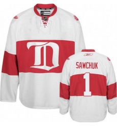 Men's Reebok Detroit Red Wings #1 Terry Sawchuk Premier White Third NHL Jersey