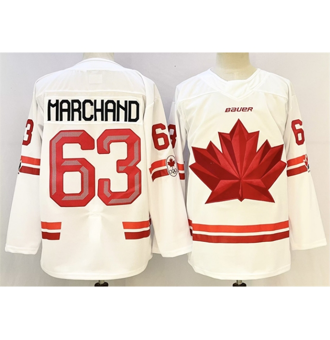 Men's Canada Hockey #63 Brad Marchand White Stitched Jersey