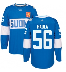 Men's Adidas Team Finland #56 Erik Haula Premier Blue Away 2016 World Cup of Hockey Jersey