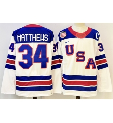 Men's USA #34 Auston Matthews White 2025-2026 With C Stitched Jersey
