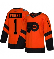 Women's Adidas Philadelphia Flyers #1 Bernie Parent Orange Authentic 2019 Stadium Series Stitched NHL Jersey