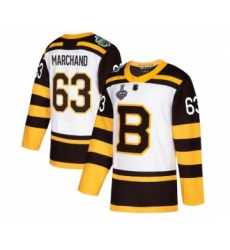 Men's Boston Bruins #63 Brad Marchand Authentic White Winter Classic 2019 Stanley Cup Final Bound Hockey Jersey
