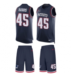 Men's Nike New England Patriots #45 David Harris Limited Navy Blue Tank Top Suit NFL Jersey