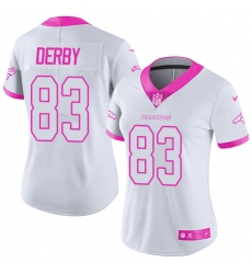 Women's Nike Denver Broncos #83 A.J. Derby Limited White/Pink Rush Fashion NFL Jersey