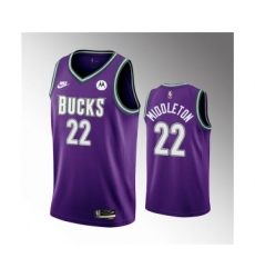 Men's Milwaukee Bucks #22 Khris Middleton 2022-23 Purple Classic Edition Swingman Stitched Basketball Jersey