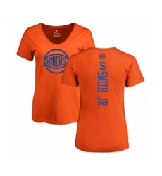 Basketball Women's New York Knicks #5 Dennis Smith Jr. Orange One Color Backer Slim-Fit V-Neck T-Shirt