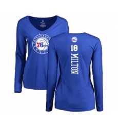 Basketball Women's Philadelphia 76ers #18 Shake Milton Royal Blue Backer Long Sleeve T-Shirt