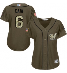 Women's Majestic Milwaukee Brewers #6 Lorenzo Cain Replica Green Salute to Service MLB Jersey