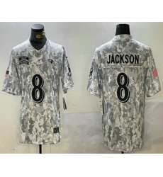 Men's Baltimore Ravens #8 Lamar Jackson Arctic Camo 2024 FUSE Salute to Service Limited Stitched Jersey Men's Baltimore Ravens #8 Lamar Jackson Arctic Camo 2024 FUSE Salute to Service Limited Stitched Jersey