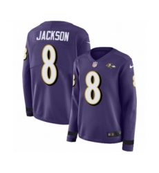 Women's Nike Baltimore Ravens #8 Lamar Jackson Limited Purple Therma Long Sleeve NFL Jersey Women's Nike Baltimore Ravens #8 Lamar Jackson Limited Purple Therma Long Sleeve NFL Jersey