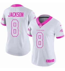 Women's Nike Baltimore Ravens #8 Lamar Jackson Limited White/Pink Rush Fashion NFL Jersey Women's Nike Baltimore Ravens #8 Lamar Jackson Limited White/Pink Rush Fashion NFL Jersey