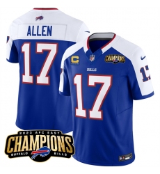 Men's Buffalo Bills #17 Josh Allen Blue White 2023 F.U.S.E. AFC East Champions With 4-star C Football Stitched Jersey