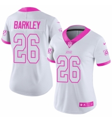 Women's Nike New York Giants #26 Saquon Barkley Limited White Pink Rush Fashion NFL Jersey Women's Nike New York Giants #26 Saquon Barkley Limited White Pink Rush Fashion NFL Jersey