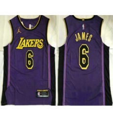 Men's Los Angeles Lakers #6 LeBron James Purple 2022 Jordan AU Stitched Jersey