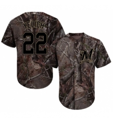 Men's Majestic Milwaukee Brewers #22 Christian Yelich Authentic Camo Realtree Collection Flex Base MLB Jersey