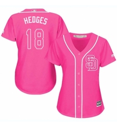 Women's Majestic San Diego Padres #18 Austin Hedges Replica Pink Fashion Cool Base MLB Jersey