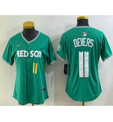 Women's Boston Red Sox #11 Rafael Devers Green 2025 City Connect Player Name Limited Jersey
