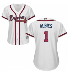 Women's Majestic Atlanta Braves #1 Ozzie Albies Authentic White Home Cool Base MLB Jersey
