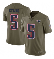 Men's Nike New England Patriots #5 Danny Etling Limited Olive 2017 Salute to Service NFL Jersey
