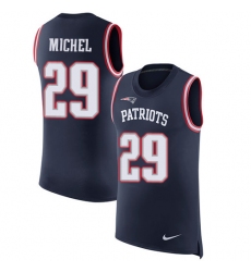 Men's Nike New England Patriots #29 Sony Michel Navy Blue Rush Player Name & Number Tank Top NFL Jersey