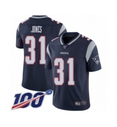 Men's New England Patriots #31 Jonathan Jones Navy Blue Team Color Vapor Untouchable Limited Player 100th Season Football Jersey