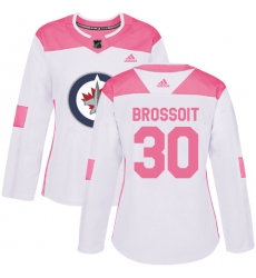 Women's Adidas Winnipeg Jets #30 Laurent Brossoit Authentic White Pink Fashion NHL Jersey