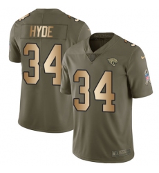 Men's Nike Jacksonville Jaguars #34 Carlos Hyde Limited Olive Gold 2017 Salute to Service NFL Jersey