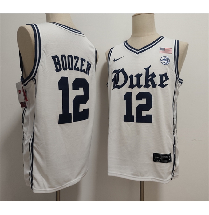 Men's Duke Blue Devils #12 Cameron Boozer White Stitched Basketball Jersey