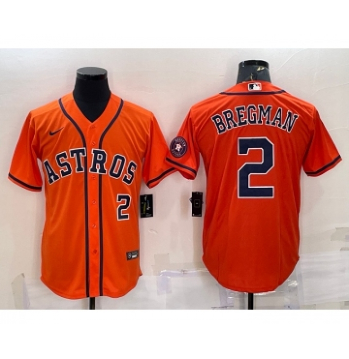 Men's Houston Astros #2 Alex Bregman Number Orange With Patch Stitched MLB Cool Base Nike Jersey