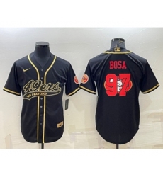 Men's San Francisco 49ers #97 Nick Bosa Black Gold Team Big Logo With Patch Cool Base Stitched Baseball Jersey