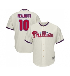 Youth Philadelphia Phillies #10 J. T. Realmuto Replica Cream Alternate Cool Base Baseball Jersey