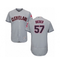 Men's Cleveland Indians #57 Shane Bieber Grey Road Flex Base Authentic Collection Baseball Jersey