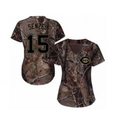 Women's Cincinnati Reds #15 Nick Senzel Authentic Camo Realtree Collection Flex Base Baseball Jersey