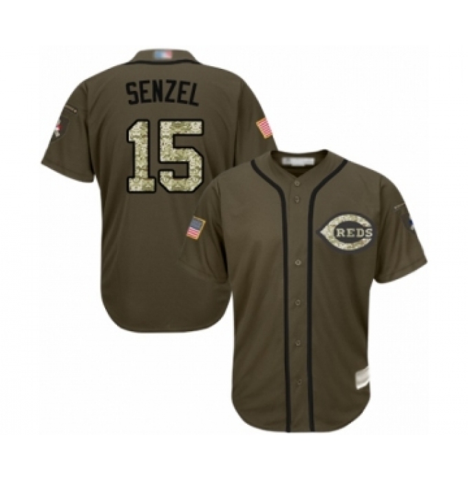 Youth Cincinnati Reds #15 Nick Senzel Authentic Green Salute to Service Baseball Jersey