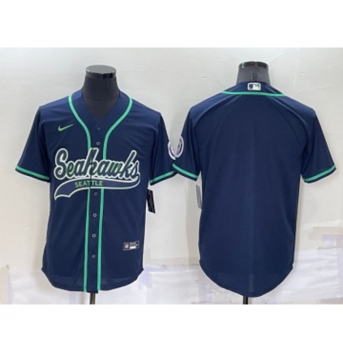 Men's Seattle Seahawks Blank Navy Blue Stitched MLB Cool Base Nike Baseball Jersey