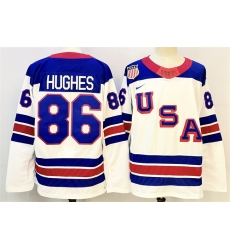 Men's USA #86 Jack Hughes White 2025-2026 Stitched Jersey